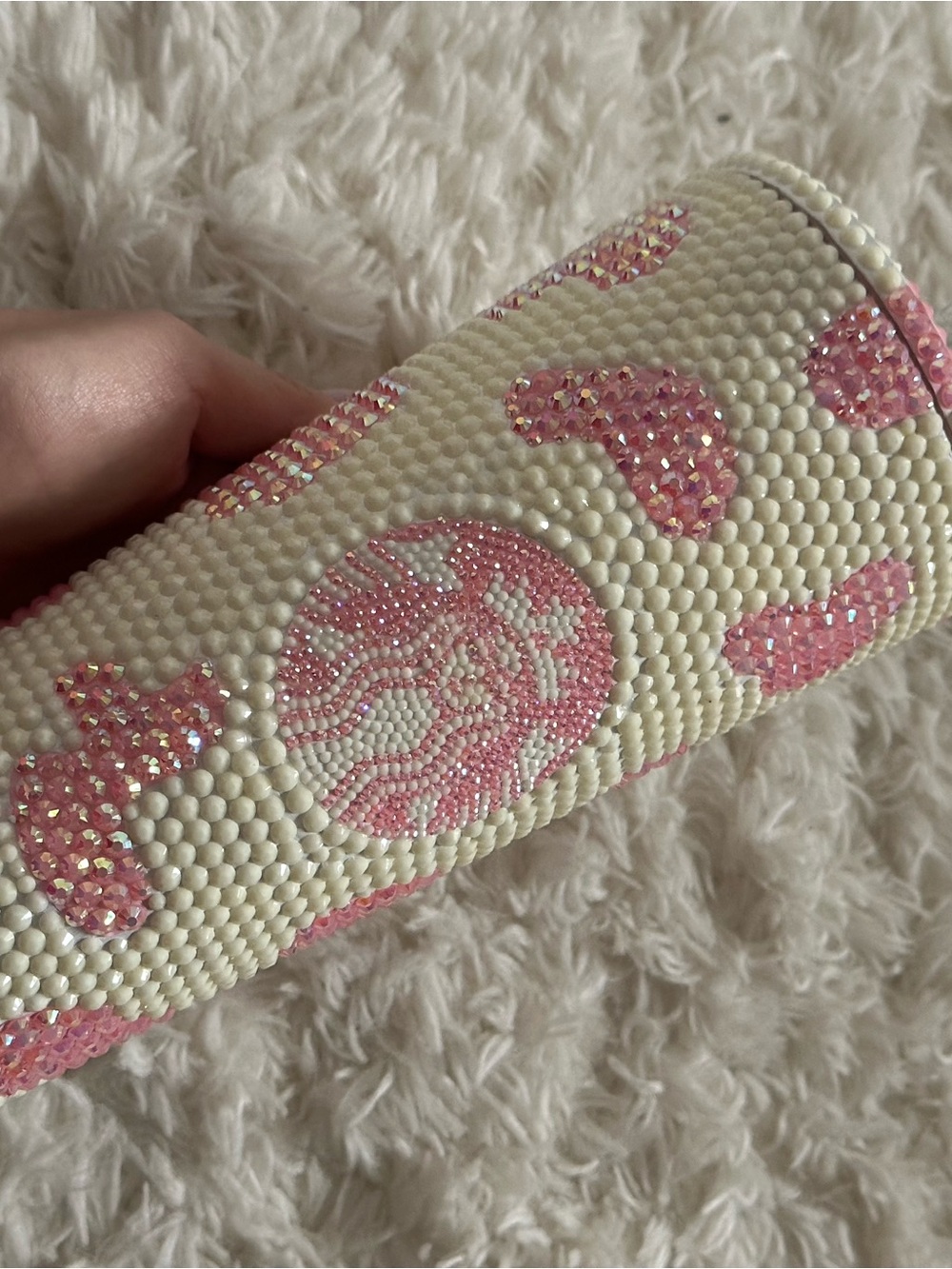 Embellished Cream and Pink Beaded cow tumbler